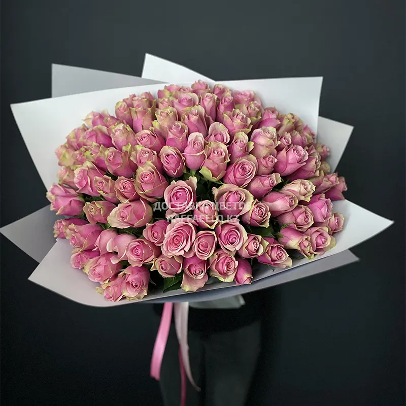 Купить Букет 101 Розовая Роза 50 См